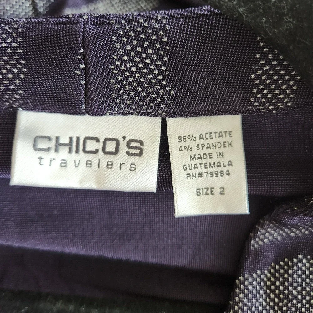 Chicos Travelers Slinky Cardigan Top sz 2 Large 12 purple silver‎ 3/4 sleeve